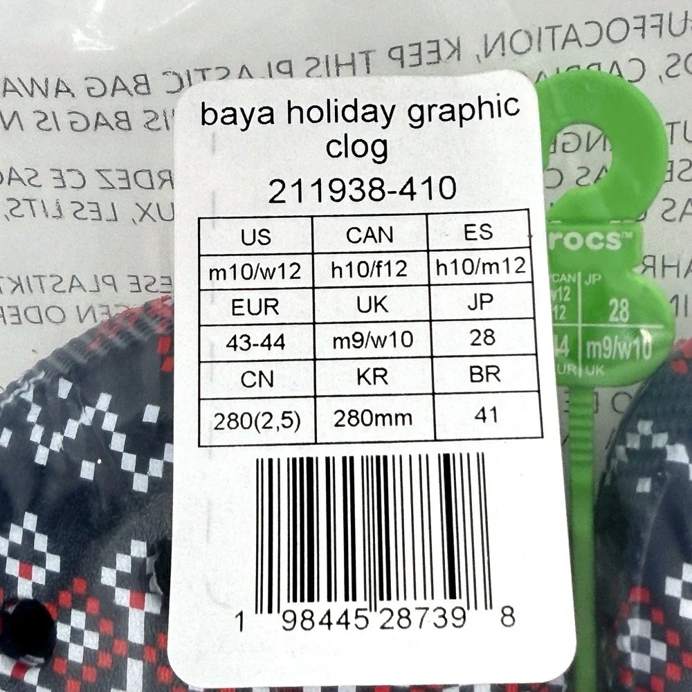 Crocs Baya Holiday Graphic Clog Mens Size 10 Navy Blue Fair‎ Isle Comfy Gift NWT